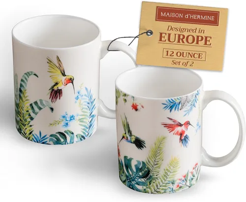 Miniatura 58 de Maison d' Hermine Taza de café con asas, tazas de porcelana fina de hueso, paquete de dos tazas de té para bebidas calientes, capuchino, latte, 015