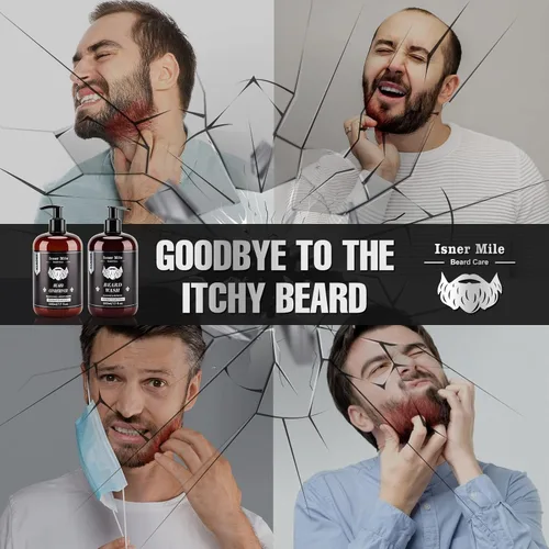 Miniatura 6 de ISNER MILE Set de lavado y acondicionador para barba de 17 onzas, nueva fórmula con biotina, argán y aceites de jojoba, champú suave y fortalecedor