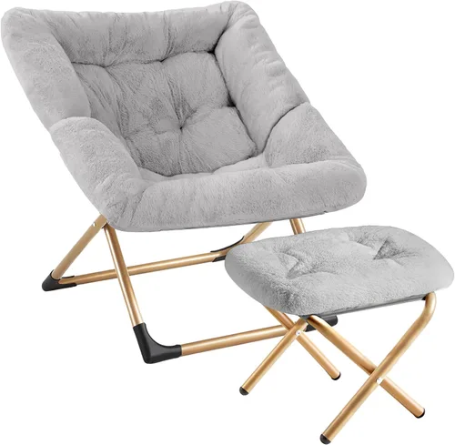 Miniatura 17 de Youtanic Comfy - Silla tipo platillo de gran tamaño, silla de lectura de piel sintética suave para adultos, marco de metal XL estable y almohadilla