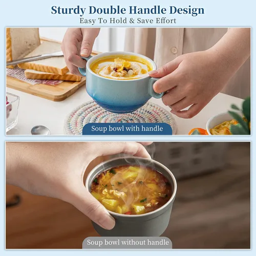 Miniatura 5 de LOVECASA Cuencos de Sopa Multicolor de 12 OZ con Asas, Cuencos Pequeños de Cerámica para Sopa de Cebolla Francesa, Mini Tazas de Sopa Cuencos