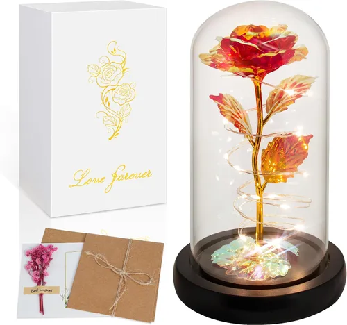 Miniatura 10 de Colorida flor de rosa regalo para San Valentín, regalo de cumpleaños para mujer, regalo de cumpleaños colorido de flores artificiales, cadena de luz