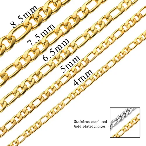 Miniatura 4 de Figaro - Collar de cadena de acero inoxidable chapado en oro real, joyería para hombres y mujeres