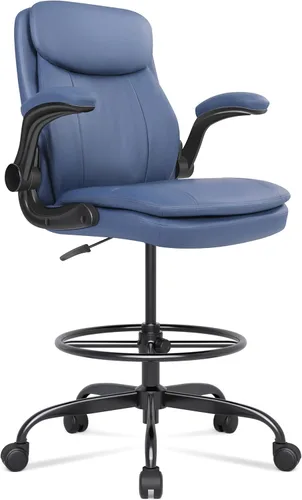 Silla de Dibujo de Cuero Misolant, Silla de Oficina Alta para Escritorio de Pie, Silla de Oficina Ejecutiva Alta con Altura Ajustable y Reposabrazos