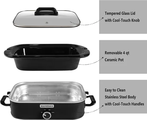 Miniatura 3 de Olla de cocción lenta de 4 cuartos con configuración manual de olla de guisantes - Aparato pequeño de cocina perfecto para cenas familiares, olla