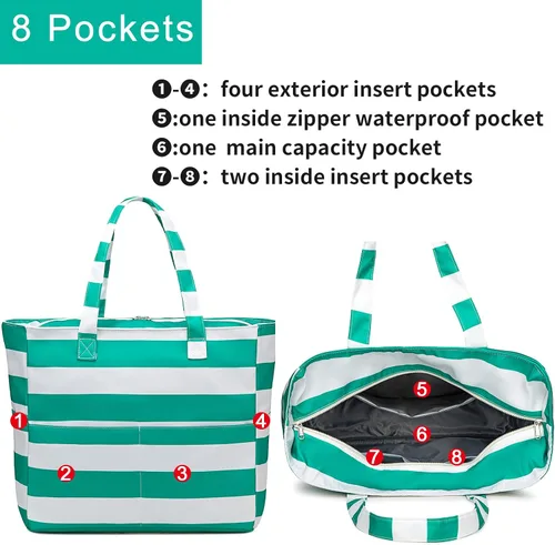 Miniatura 4 de Bolsa de playa y piscina para mujer, grande, bolsa de gimnasio con compartimento húmedo para viajes, impermeable