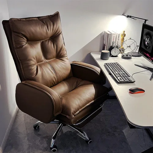 Miniatura 6 de Silla de piel sintética grande y alta ergonómica, reclinable, reposapiés para juegos, altura ajustable, respaldo alto, estación de trabajo, silla