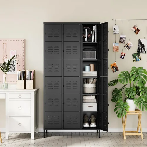 Miniatura 8 de Letaya Taquillas de metal para empleados: armario de almacenamiento de 18 puertas con estantes y gabinete de acero con cerradura para la escuela