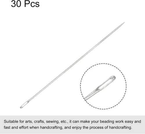 Miniatura 3 de uxcell 30 agujas de abalorios finas, finas, largas, rectas para bordar, de acero inoxidable, 1.26 pulgadas