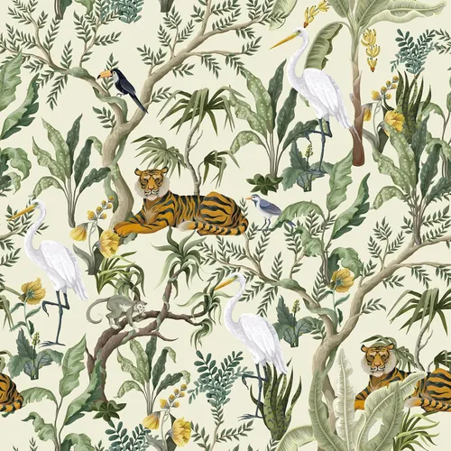Miniatura 10 de CRE8TIVE Papel tapiz de animales de tigre y leopardo, hojas exóticas de selva tropical, papel tapiz de despegar y pegar, papel tapiz de 12 x 118