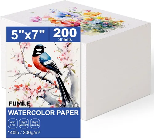 200 hojas de papel de acuarela de 5 x 7 pulgadas a granel, papel de color blanco de 140 libras/300 GSM para niños, adultos y artistas. Papeles de