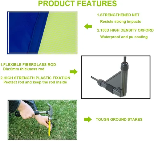 Miniatura 8 de Poray Soccer Goal for Kid Easy-up Set of Two Portable Soccer Net 210D Oxford with 8 Field Marker Cones Extra Stakes Fun for Backyard and Soccer Azul