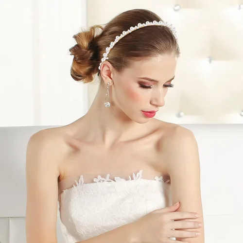 Miniatura 5 de 12 diademas de perlas con diamantes de imitación, diadema de novia blanca perla sintética, diadema de novia de aleación dorada, diadema metálica