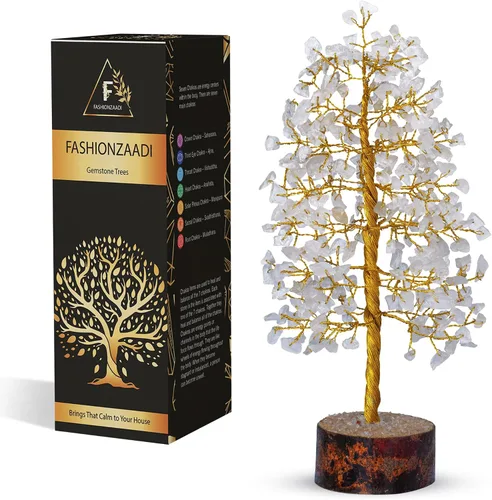 FASHIONZAADI - Árbol de gemas de cuarzo transparente de la vida - Cristal hecho a mano para energía positiva, árbol Bonsái del dinero con chakras -