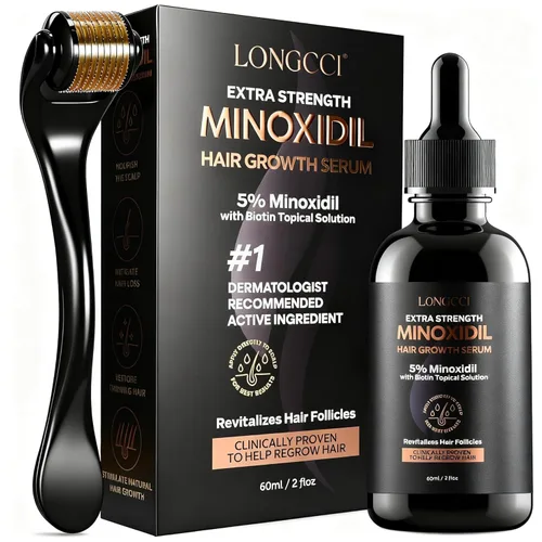 Suero para el crecimiento del cabello de minoxidil al 5% para mujeres: tratamiento de pérdida de cabello extra fuerte con biotina para adelgazar el