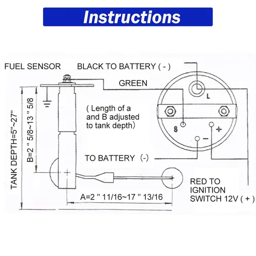 Miniatura 6 de Medidor de nivel de combustible de 2 pulgadas 52 mm, unidad de envío del tanque de combustible de 12 V, sensor de combustible de 240-33 ohm, puntero