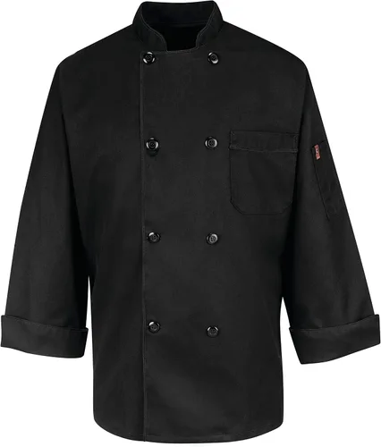 Miniatura 2 de Chef Designs Abrigo de chef negro con ocho perlas para hombre