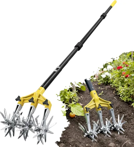 Colwelt Herramienta de jardín cultivadora rotativa de 61 pulgadas, herramienta de jardín cultivadora manual con púas de aluminio desmontables,