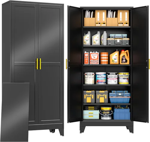 Miniatura 27 de PAOFIN Armario de almacenamiento de metal, archivadores de acero de 35 pulgadas de alto con puertas con cerradura y estantes ajustables, gabinete