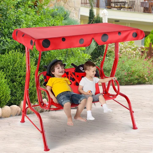 Miniatura 2 de GLACER Columpio de porche, hamaca de patio para niños con toldo ajustable y soporte, cinturón de seguridad, banco de columpio para exteriores de 2