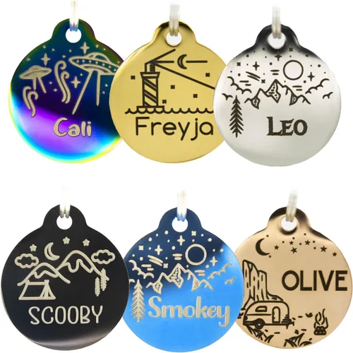 Miniatura 12 de Etiqueta de perro personalizada con 5 líneas de identificación de mascota grabada en profundidad en acero inoxidable duradero con nombre