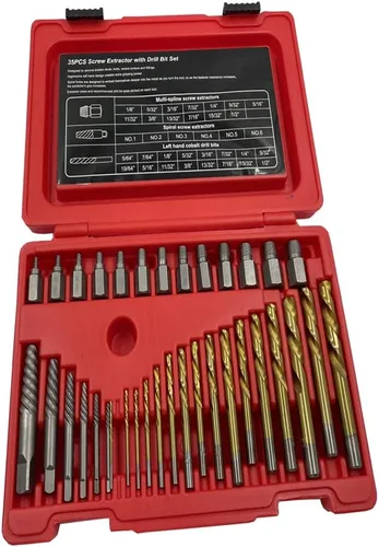 Steel Force ASE35D - Juego de 35 extractores de tornillos | Juego de brocas | Removedor de pernos rotos | Herramienta de sujeción pelada