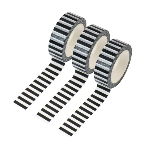MEI YI TIAN Juego de 3 cintas Washi de rayas negras, etiquetado de papel decorativo, cintas adhesivas para bricolaje, decoración de diario,