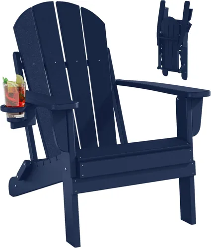 Miniatura 15 de Folding Adirondack Chairs Set, All-Weather Resistant HDPE Sturdy Outside Chairs with Cup Holder and Phone Stand, Lawn Chairs, 80% Pre-Installed Load