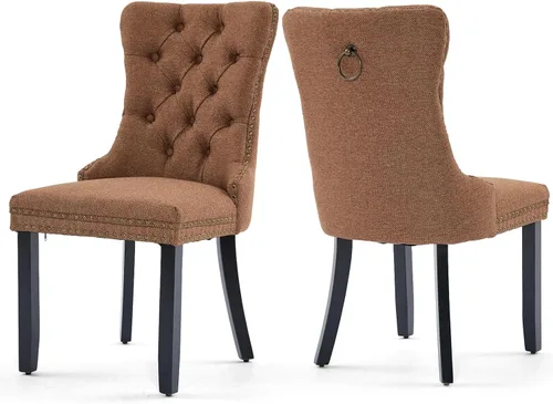 Miniatura 68 de Juego de 2 sillas de comedor tapizadas de terciopelo, sillas laterales de cocina de estilo moderno con ribete de cabeza de clavo y patas de madera