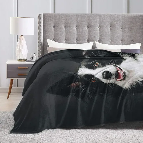 Miniatura 5 de Manta moderna de franela y felpa, manta con sonrisa de Border Collie para perros felices para un mejor sueño, manta de fácil cuidado para aire