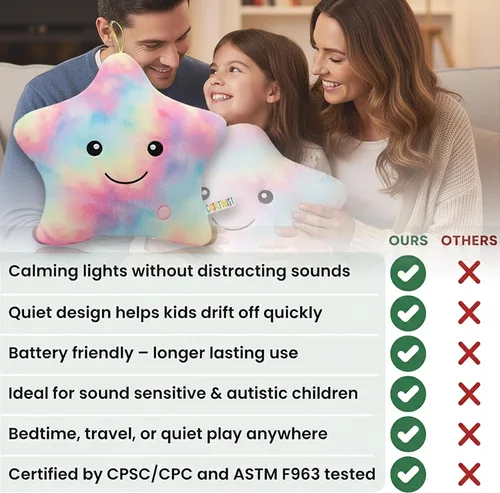 Miniatura 4 de Almohada de felpa con luces parpadeantes de 15 pulgadas de alta calidad, juguetes sensoriales para niños con autismo, decoración de habitación
