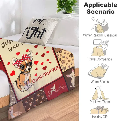 Miniatura 5 de Manta "Just A Girl Who Loves Chihuahuas" Manta Decorativa de Perros Lindos Regalos para Niñas Súper Cálida Suave Felpa Ligera Manta de Vellón