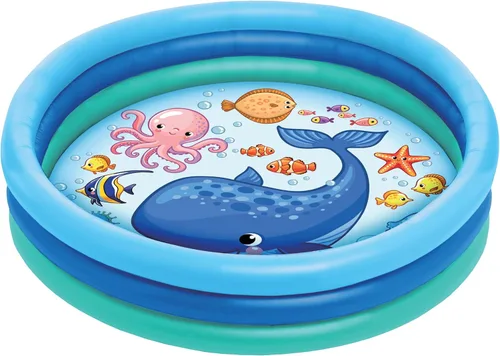 Piscina inflable de 3 anillos – Flotadores de piscina para niños de 51 pulgadas con diseño de acuario – Piscina redonda para niños de 3 anillos para