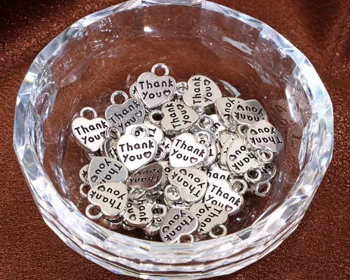 Miniatura 5 de Shapenty Dijes de corazón de agradecimiento de doble cara para aretes, pulsera, collar, colgante, llavero, fabricación de joyas, botella de vidrio