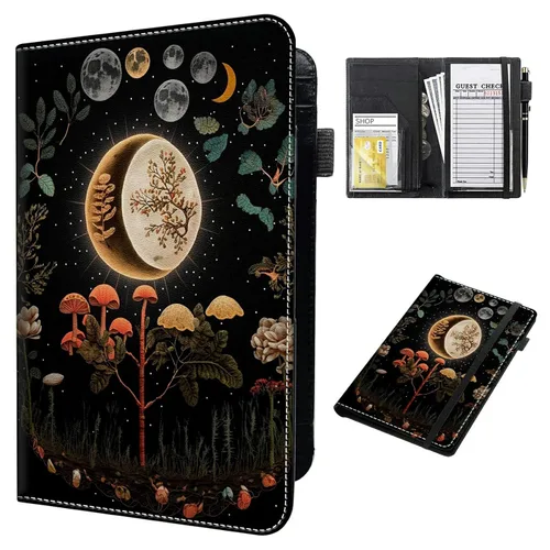 Miniatura 14 de Cartera de cuero para camarera, con cremallera y soporte para libro de cheques, bolsillo para dinero, organizador personal para delantales, estrella