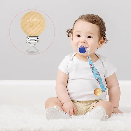 Miniatura 5 de 20 clips de madera para chupete para sujetar la dentición, clips de suspensión de juguete de madera de haya natural, soporte para chupete