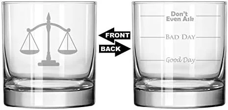 11 oz Rocks Whisky Highball Glass Dos Caras Buen Día Mal Día Ni siquiera Pregunte Abogado Paralegal Abogado Escalas de la Justicia