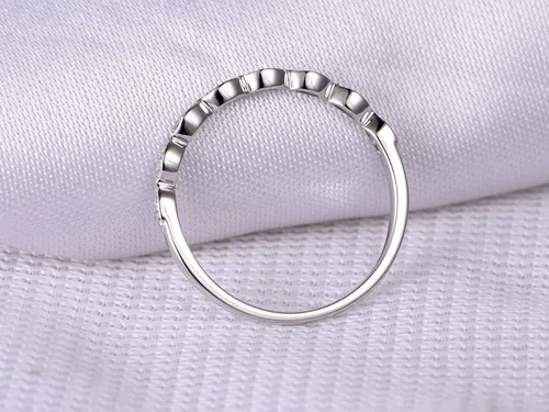 Miniatura 4 de Diamantes naturales, anillo de boda de media eternidad, oro blanco sólido de 14 quilates, anillo de aniversario, estilo marquesa Art Deco