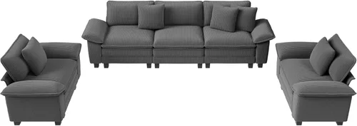 Miniatura 21 de MIXPATIO Juego de sofá modular Cloud en forma de U, asiento profundo de 3 piezas, sofá modular de 6 plazas y brazos extraíbles, felpilla de felpa