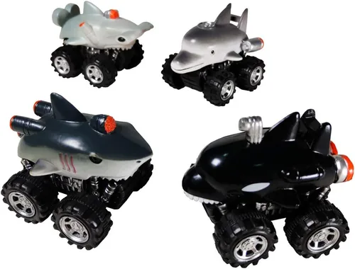 Miniatura 8 de DINOBROS Juguetes de tiburón, autos de tracción para niños y niños pequeños, paquete de 4 unidades, camión de animales marinos, juguete de delfín