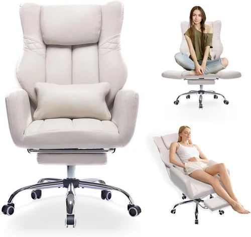 Silla de oficina con respaldo alto cruzado con reposapiés, silla de escritorio ergonómica con patas cruzadas con reposabrazos abatible, acogedora