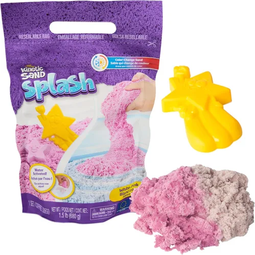 Miniatura 10 de Kinetic Sand, Splash - Estuche para principiantes con arena de juego que cambia de color de 6 onzas, 3 herramientas y moldes, almacenamiento