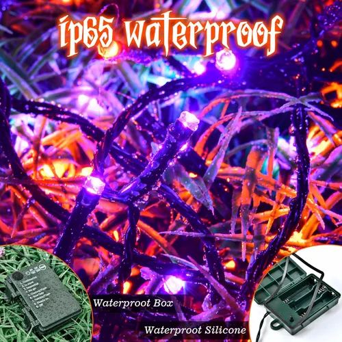 Miniatura 4 de Luces de Cadena de Halloween Total 100LED Operadas por Batería Exteriores 8 Modos con Temporizador 16.4Pies*2, 50LED*2 Luces de Hadas Impermeables