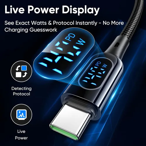 Miniatura 3 de DC03 - Cable USB C a USB C, 140 W PD de suministro de energía con pantalla LED, cable de carga rápida tipo C, cable de carga trenzado de nailon