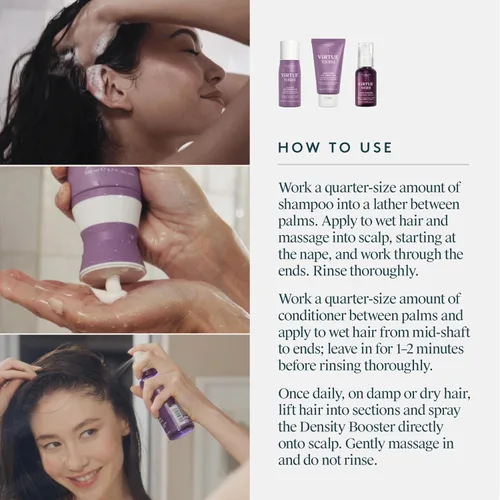 Miniatura 4 de Virtue Flourish - Paquete de tratamiento de champú, acondicionador y refuerzo de densidad para cabello adelgazante para mujeres, régimen capilar