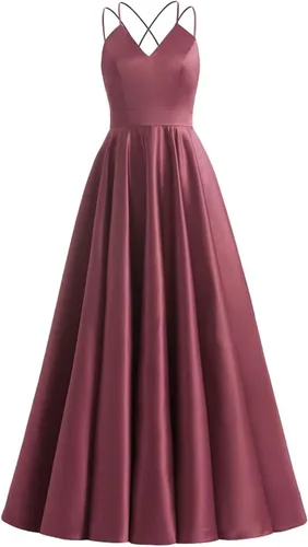 Molisa Vestidos de fiesta de satén con cuello en V para mujer, con tirantes delgados, vestidos formales de fiesta de noche con bolsillos