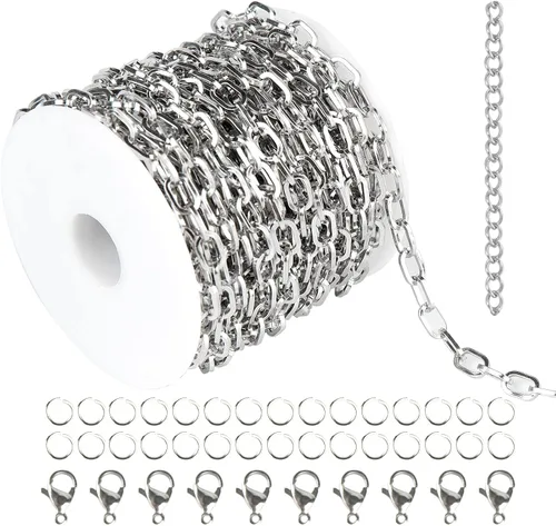 Miniatura 11 de UMAOKANG Cadenas de collar chapadas en oro para hacer joyas, cadena de clip de acero inoxidable 304 a granel con cierres de langosta y anillos Rolo