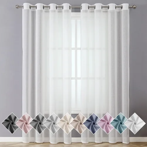 Miniatura 14 de Miss SELETEX - Cortinas traslúcidas de lino natural rosa rubor para sala de estar, elegantes cortinas para ventana lisas con ojales filtrantes