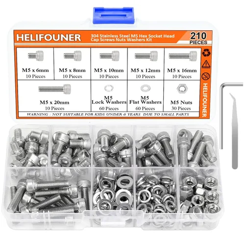 Miniatura 11 de HELIFOUNER 140 piezas M6 x 0.315 in /0.394 in /0.472 in /0.630 in /0.787 in, cabeza hexagonal, tornillos métricos, arandelas, tuercas, kit