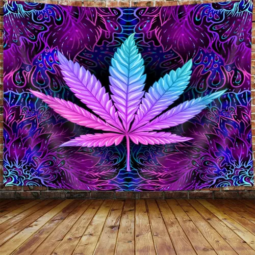 Ptrxobj Tapiz de hojas mágicas, fresco Trippy neón morado teñido anudado, tapiz para colgar en la pared para dormitorio de hombres, tapiz hippie
