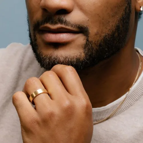 Miniatura 3 de 4 anillos de acero inoxidable para hombres, dorado, plateado, azul, negro, para hombres y mujeres, diseño fresco y simple, perfecto para compromiso